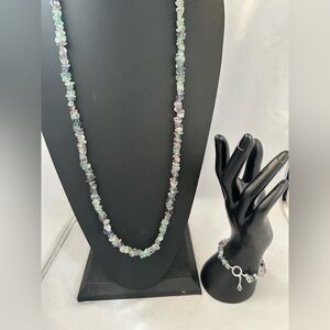 Long Fluorite chip necklace and matching stretch bracelet